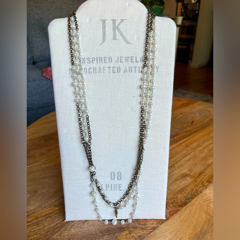 Jewel Kade Antique Brass and Pearl Necklace